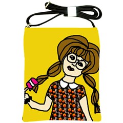 Girl With Popsicle Yellow Background Shoulder Sling Bag by snowwhitegirl