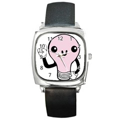 Pink Kawaii Bulb Square Metal Watch by snowwhitegirl