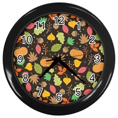 Thanksgiving Pattern Wall Clock (black) by Valentinaart