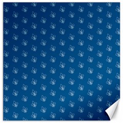 Quebec French Royal Fleur De Lys Elegant Pattern Blue Blue Quebec Fleur De Lys Pattern Blue Canvas 12  X 12  by Quebec