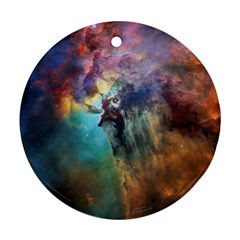 Lagoon Nebula Interstellar Cloud Pastel Pink, Turquoise And Yellow Stars Ornament (round) by genx