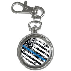 Usa Flag The Thin Blue Line I Back The Blue Usa Flag Grunge On White Background Key Chain Watches by snek