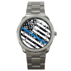 Usa Flag The Thin Blue Line I Back The Blue Usa Flag Grunge On White Background Sport Metal Watch by snek