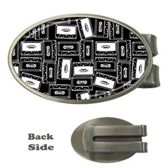 Tape Cassette 80s Retro Genx Pattern Black And White Money Clips (oval)  by genx