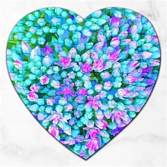 Blue And Hot Pink Succulent Sedum Flowers Detail Jigsaw Puzzle (heart) by myrubiogarden