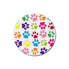 Paw Print Paw Prints Background Rubber Coaster (round)  by Wegoenart