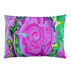 Groovy Pink, Blue And Green Abstract Liquid Art Pillow Case by myrubiogarden