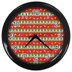 Christmas Papers Red And Green Wall Clock (black) by Wegoenart