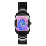 Cool Abstract Pink Blue And Yellow Twirl Liquid Art Stainless Steel Barrel Watch Front