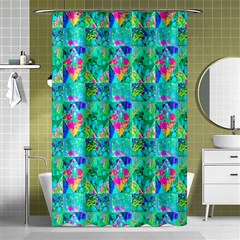 Garden Quilt Painting With Hydrangea And Blues Shower Curtain 48  X 72  (small)  by myrubiogarden