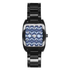 Textile Texture Fabric Zigzag Blue Stainless Steel Barrel Watch by Pakrebo