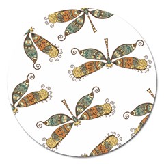 Pattern Dragonfly Background Magnet 5  (round) by Pakrebo