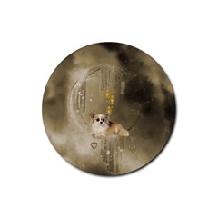 Cute Little Chihuahua With Hearts On The Moon Rubber Round Coaster (4 Pack)  by FantasyWorld7