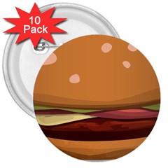 Hamburger Cheeseburger Burger Lunch 3  Buttons (10 Pack)  by Sudhe