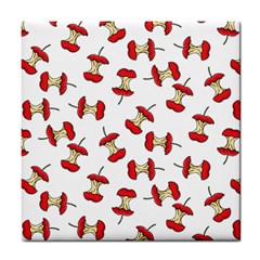 Red Apple Core Funny Retro Pattern Half On White Background Tile Coasters by genx