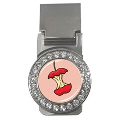 Red Apple Core Funny Retro Pattern Half Eaten On Pastel Orange Background Money Clips (cz)  by genx