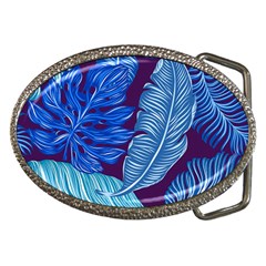 Tropical Blue Leaves Belt Buckles by snowwhitegirl