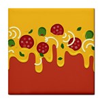 Pizza Topping funny modern yellow melting cheese and pepperonis Tile Coasters Front