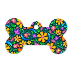 Floral Paisley Background Flower Green Dog Tag Bone (one Side)