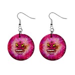 Monster Pink Eyes Aggressive Fangs Mini Button Earrings Front