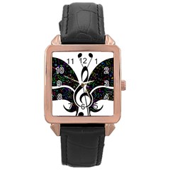 Butterfly Music Animal Audio Bass Rose Gold Leather Watch 