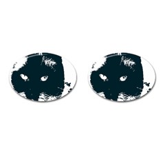 Cat Nature Design Animal Skin Black Cufflinks (oval)