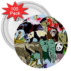 Zoo Animals Peacock Lion Hippo 3  Buttons (100 Pack)  by Pakrebo