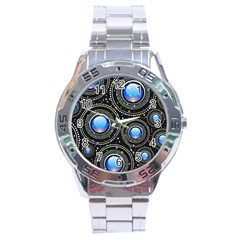 Abstract Glossy Blue Stainless Steel Analogue Watch