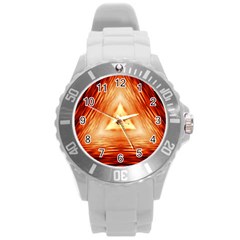 Abstract Orange Triangle Round Plastic Sport Watch (l)