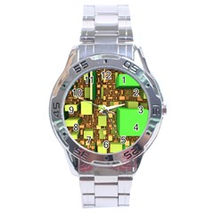 Blocks Cubes Green Stainless Steel Analogue Watch