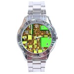 Blocks Cubes Green Stainless Steel Analogue Watch Front