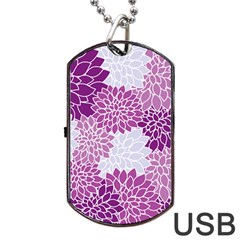 Floral Purple Dog Tag Usb Flash (one Side)