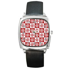 Snowflake Red White Square Metal Watch