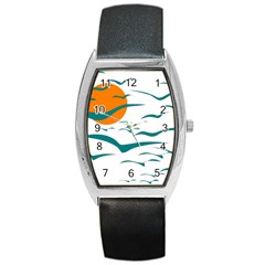 Sunset Glow Sun Birds Flying Barrel Style Metal Watch