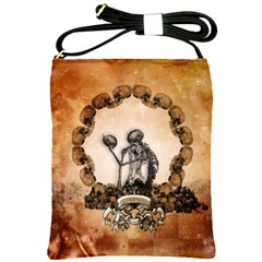 Awesome Skeleton With Skulls Shoulder Sling Bag by FantasyWorld7