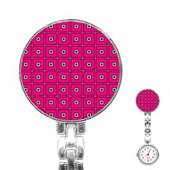 Pink Pattern Squares Stainless Steel Nurses Watch