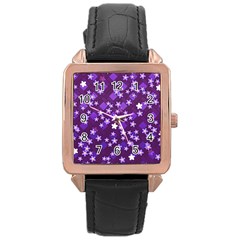 Ross Pattern Square Rose Gold Leather Watch 