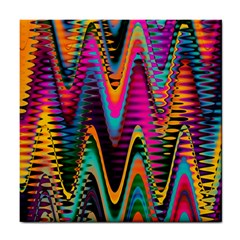 Multicolored Wave Distortion Zigzag Chevrons 2 Background Color Solid Black Tile Coaster by EDDArt