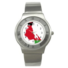 Malawi Flag Map Geography Outline Stainless Steel Watch by Sapixe