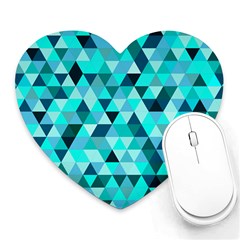 Teal Triangles Pattern Heart Mousepads by LoolyElzayat