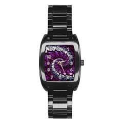 Fractal Background Swirl Art Skull Stainless Steel Barrel Watch by Simbadda