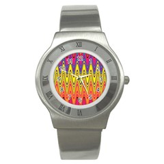 Retro Colorful Waves Background Stainless Steel Watch by Vaneshart