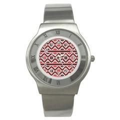 Folklore Ethnic Pattern Background Stainless Steel Watch by Vaneshart