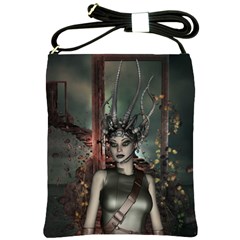 Awesome Fantasy Women With Helmet Shoulder Sling Bag by FantasyWorld7