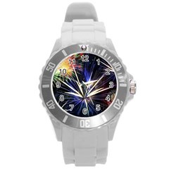 Fireworks Rocket Night Lights Round Plastic Sport Watch (l)