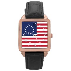 Betsy Ross Flag Usa America United States 1777 Thirteen Colonies Maga Rose Gold Leather Watch  by snek