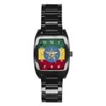 Grunge Flag Of Ethiopia Stainless Steel Barrel Watch Front