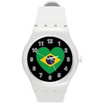 Heart Shaped Brazilian Flag Round Plastic Sport Watch (M) Front