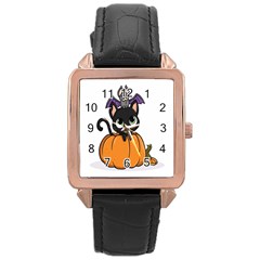 Halloween Cute Cat Rose Gold Leather Watch 