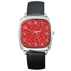 Background Abstraction Red Gray Square Metal Watch